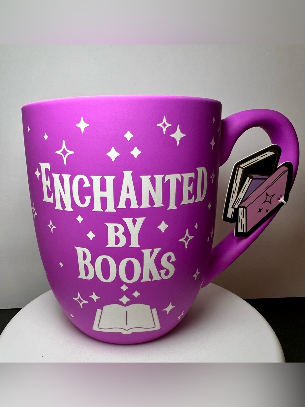 Purple Enchanted by Books Ceramic Mug with White Stars Love of Reading